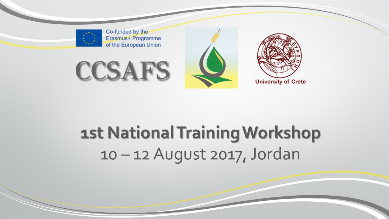 1st National Training Workshop, 10 – 12 August 2017, Jordan